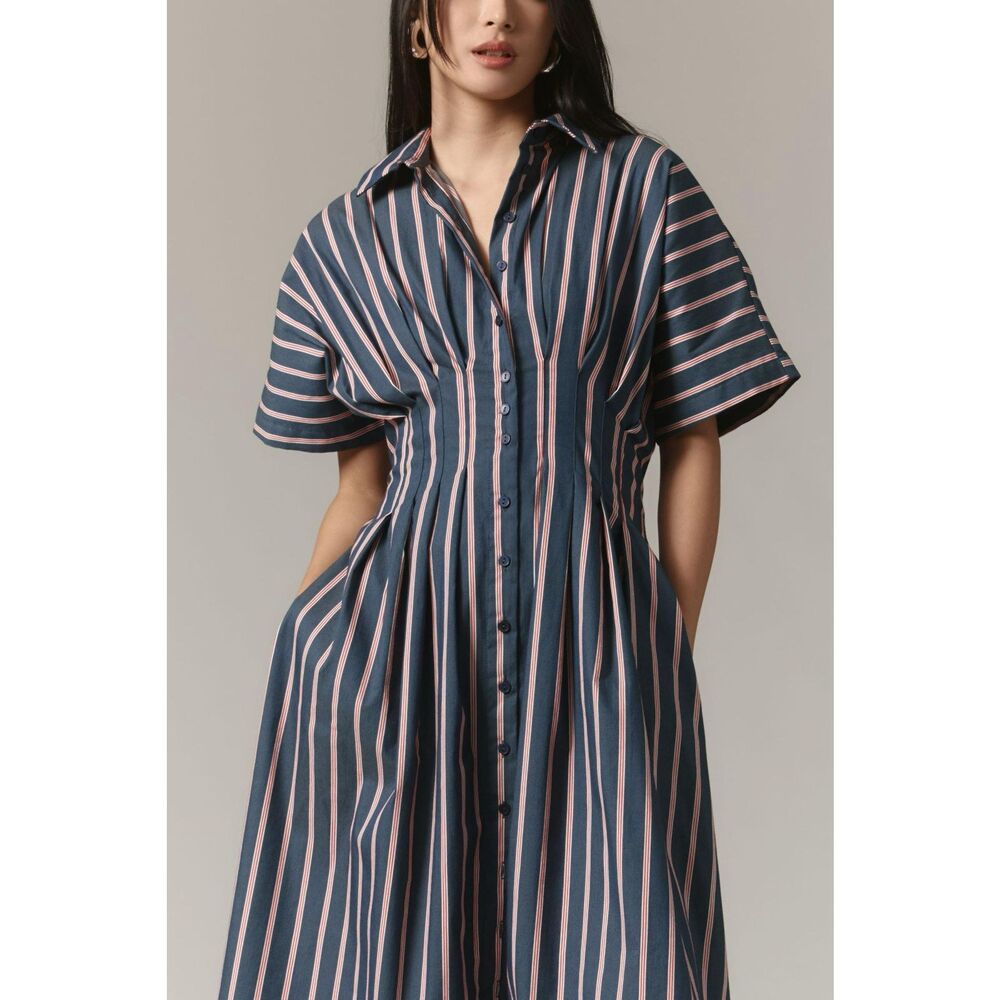 NWT Anthropologie The Tobie Button-Front Pleated Shirt Dress by Exquise Size XXS - Picture 2 of 9